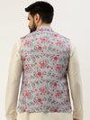 Men Mandarin Collar Printed Grey Nehru Jacket-GEW-PR-313-Grey