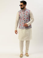 Men Mandarin Collar Printed Grey Nehru Jacket-GEW-PR-313-Grey