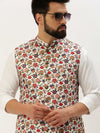 Men Mandarin Collar Printed White Nehru Jacket-GEW-PR-314-1-White