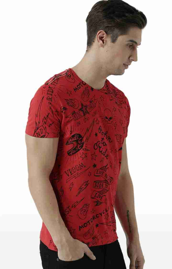 Huetrap Red Mens Short Sleeve Graphic Printed Tshirt-HT17MKGRARED00542