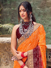 Saree Mall Women's Georgette Orange Embellished Designer Saree With Blouse Piece-GHOOMAR1002