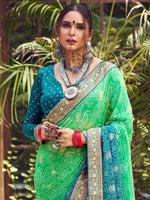 Saree Mall Women's Georgette Sea Green Embellished Designer Saree With Blouse Piece-GHOOMAR1004