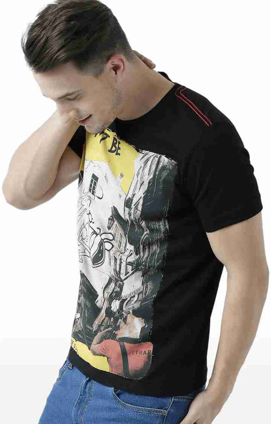 Huetrap Black Mens Short Sleeve Graphic Printed Tshirt-HT17MKGRABLK00652