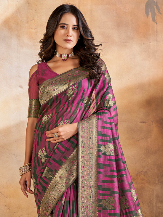 Saree Mall Women's Cotton Blend Pink Woven Design Designer Saree With Blouse Piece-GITIKA86903