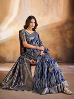 Saree Mall Women's Cotton Blend Grey Woven Design Designer Saree With Blouse Piece-GITIKA86904