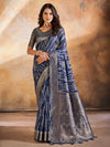 Saree Mall Women's Cotton Blend Grey Woven Design Designer Saree With Blouse Piece-GITIKA86904