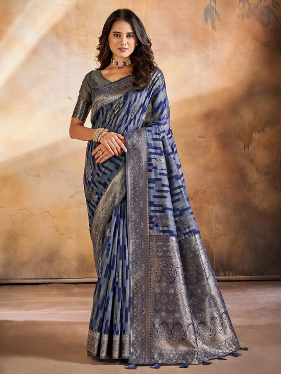 Saree Mall Women's Cotton Blend Grey Woven Design Designer Saree With Blouse Piece-GITIKA86904