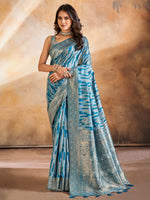 Saree Mall Women's Cotton Blend Light Blue Woven Design Designer Saree With Blouse Piece-GITIKA86905