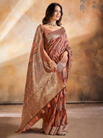 Saree Mall Women's Cotton Blend Peach Woven Design Designer Saree With Blouse Piece-GITIKA86906