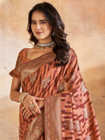 Saree Mall Women's Cotton Blend Peach Woven Design Designer Saree With Blouse Piece-GITIKA86906