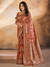 Saree Mall Women's Cotton Blend Peach Woven Design Designer Saree With Blouse Piece-GITIKA86906