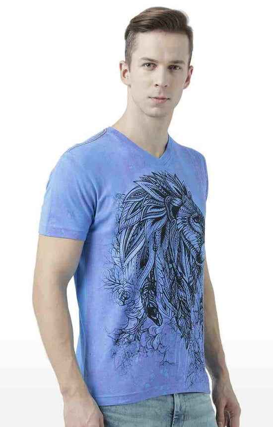 Huetrap Blue Mens Short Sleeve Graphic Printed Tshirt-HT17MKGRATQB00523