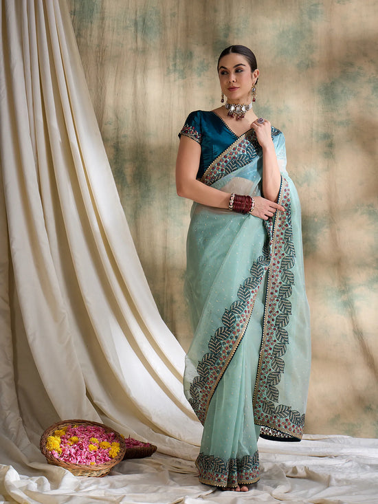 Suha Womens Fashion Ethnic Teal Color Sarees-MLSHWSA1601TEL0ONE