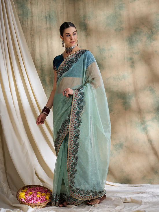 Suha Womens Fashion Ethnic Teal Color Sarees-MLSHWSA1601TEL0ONE