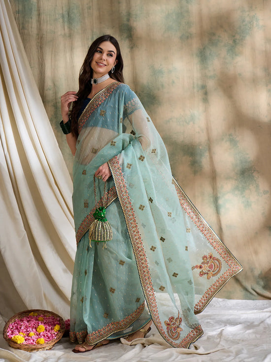 Suha Womens Fashion Ethnic Teal Color Sarees-MLSHWSA1618TEL0ONE