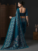 Saree Mall Women's Cotton Slub Teal Blue Printed Designer Saree With Blouse Piece-GRNS25A