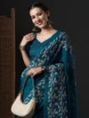 Saree Mall Women's Cotton Slub Teal Blue Printed Designer Saree With Blouse Piece-GRNS25A