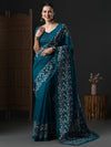 Saree Mall Women's Cotton Slub Teal Blue Printed Designer Saree With Blouse Piece-GRNS25A