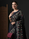 Saree Mall Women's Cotton Slub Black Printed Designer Saree With Blouse Piece-GRNS25D