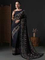 Saree Mall Women's Cotton Slub Black Printed Designer Saree With Blouse Piece-GRNS25D