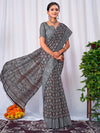 Saree Mall Women's Cotton Slub Grey Printed Designer Saree With Blouse Piece-GRNS27A