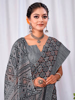 Saree Mall Women's Cotton Slub Grey Printed Designer Saree With Blouse Piece-GRNS27A