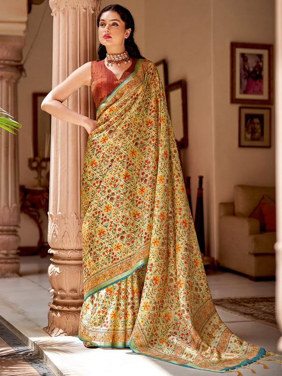 Saree Mall Women's Soft  Beige Printed Designer Saree With Blouse Piece-GRUHAM108