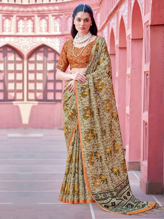 Saree Mall Women's Banarasi  Beige Printed Designer Saree With Blouse Piece-GRUHAM207