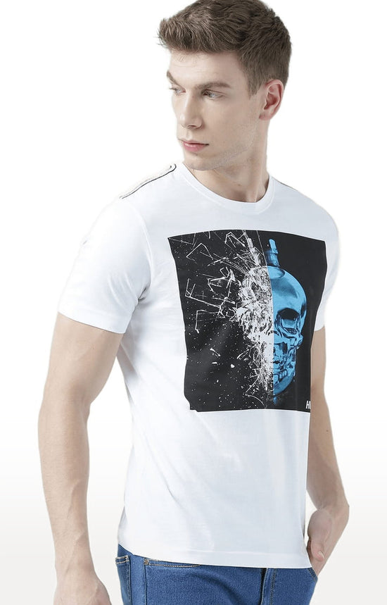 Huetrap White Mens Short Sleeve Graphic Printed Tshirt-HT17MKGRAWHT00752