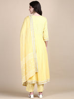 Women Ethnic Motifs Yellow Anarkali Kurta Set with Dupatta and Potli Bag-GW-3162-Yellow