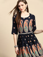 Women Paisley Navy Blue Anarkali Kurti-GW-3190-Navyblue