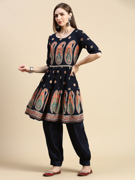 Women Paisley Navy Blue Anarkali Kurti-GW-3190-Navyblue