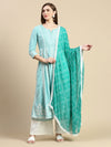 Women Floral Turquoise Blue Anarkali Kurta Set with Dupatta-GW-3228-Turquoiseblue