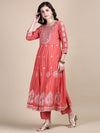 Women Ethnic Motifs Coral Anarkali Kurta Set with Dupatta and Potli Bag-GW-3263-Coral