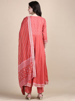 Women Ethnic Motifs Coral Anarkali Kurta Set with Dupatta and Potli Bag-GW-3263-Coral