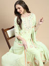 Women Ethnic Motifs Green Anarkali Kurta Set with Dupatta and Potli Bag-GW-3264-Green