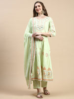 Women Ethnic Motifs Green Anarkali Kurta Set with Dupatta and Potli Bag-GW-3264-Green