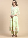 Women Ethnic Motifs Green Anarkali Kurta Set with Dupatta and Potli Bag-GW-3264-Green