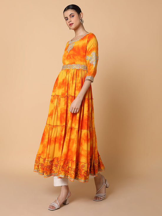 Women Solid Orange Anarkali Kurta with Belt-GW-3443-Orange