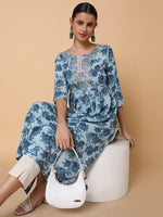 Women Floral Blue Anarkali Kurta-GW-3696-Blue