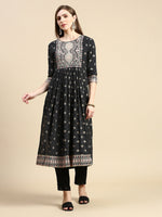 Women Floral Black Anarkali Kurta-GW-4006-Black