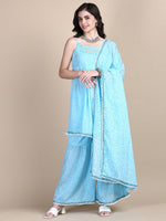 Women Floral Blue Anarkali Kurta Set with Dupatta and Potli Bag-GW-4064-Blue