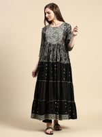 Women Black Floral Anarkali Kurta-GW-4140-Black