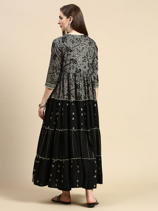 Women Black Floral Anarkali Kurta-GW-4140-Black