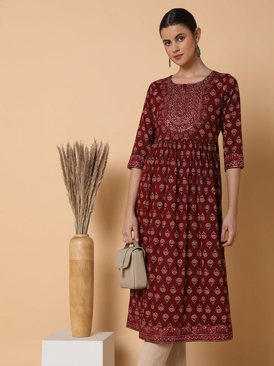 Women Ethnic Motifs Maroon Anarkali Kurta-GW-4271-Maroon