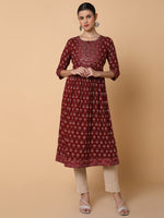 Women Ethnic Motifs Maroon Anarkali Kurta-GW-4271-Maroon