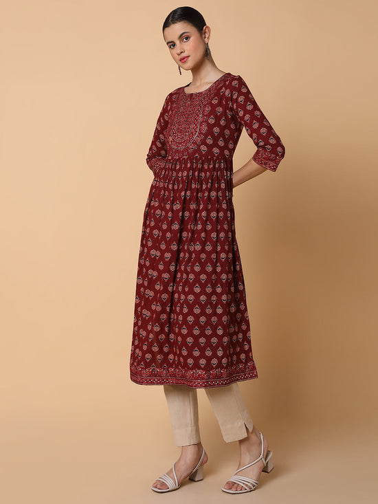 Women Ethnic Motifs Maroon Anarkali Kurta-GW-4271-Maroon