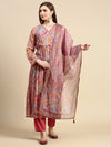 Women Abstract Coral Anarkali Kurta Set with Dupatta-GW-4549-Coral