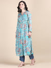 Women Abstract Turquoise Blue Anarkali Kurta Set with Dupatta-GW-4550-Turquoiseblue