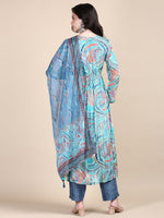 Women Abstract Turquoise Blue Anarkali Kurta Set with Dupatta-GW-4550-Turquoiseblue